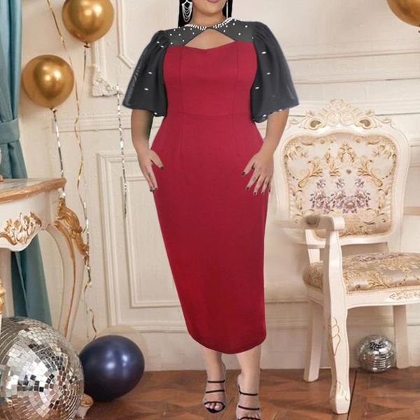 

plus size dresses 5xl red party dress for women 2021 elegant beading patchwork bodycon maxi summer robe femme vintage, Black