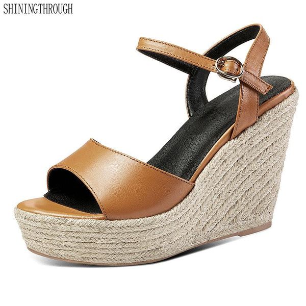 

women wedges sandals girl's shoes woman genuine leather high heels platform casual, Black