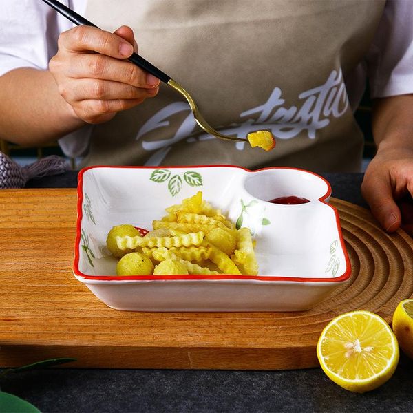 

dishes & plates japanese-style hand-painted ceramic dumpling plate divided grid bowl sauce and vinegar dish baking