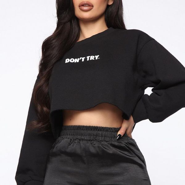 

women's hoodies & sweatshirts autumn winter high street lettered print round neck short pullover sweatshirt for women sudadera mujer en, Black