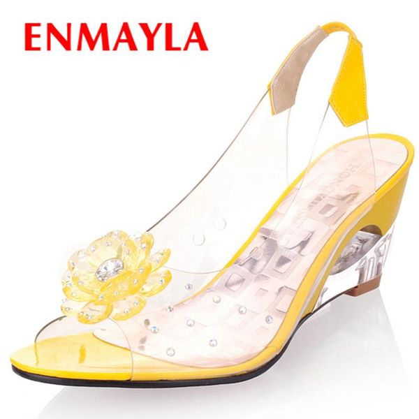 

sandals summer shoes woman high heels wedges transparent peep toe flowers frework, Black