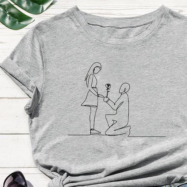 

creative draw the proposal scene womens t shirts between a pair of lovers graphic streetwear women shirt round neck, White