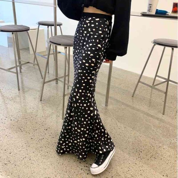 

skirts women korean chic elegant temperament slim high waist wrap hip polka dot mermaid skirt faldas mujer moda retro summer 210429, Black