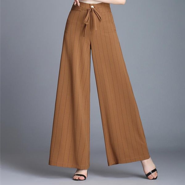 

women's pants & capris female suit stripe wide leg office lady high waist trousers loose casual slim straight women work, Black;white