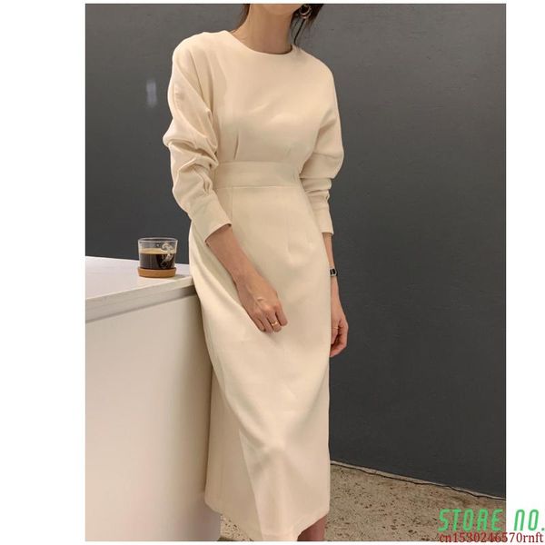 

casual dresses elegant ladies office fashion solid color women slim midi dress vestidos ol autumn spring, Black;gray