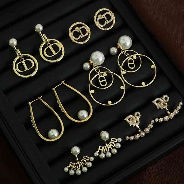 

70% off outlet online new family letter pearl silver needle female earrings fashion high edition jewelry, Golden