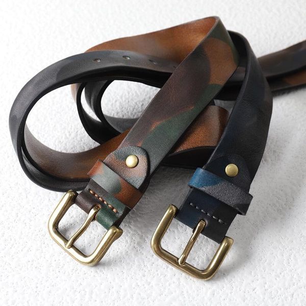 

belts luxury men handmade copper buckle high-quality genuine leather belt retro non-porous men's military camouflage riem 3.8cm, Black;brown