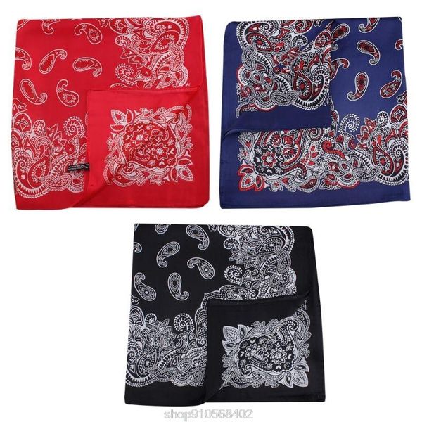 

scarves ethnic contrast color paisley floral bandana head scarf women men imitation silk neckerchief cycling headband n25 20 dropship, Blue;gray