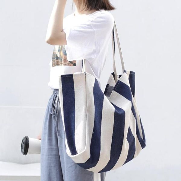 

evening bags large capacity casual canvas totes summer women stripe print shoulder bag travel shopping handbags handle messenger