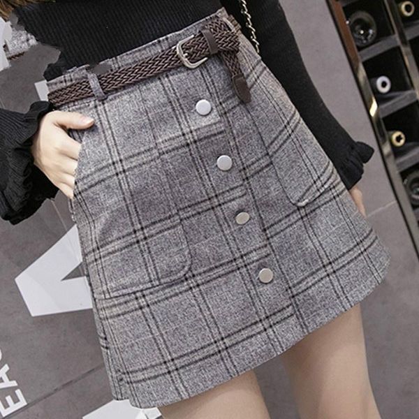 

skirts autumn fashion plaid skirt single female casual brown gray women, Black