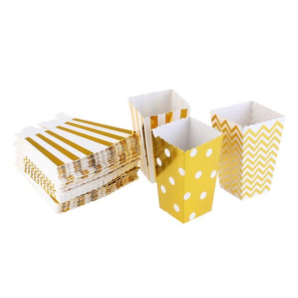 

gift wrap 50pcs popcorn boxes yellow design trio miniature scalloped edge cardboard party candy container treat cartons (gold)