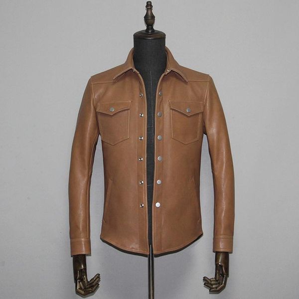 

men's leather & faux yrquality .men shirts.brand vintage heavy tanned sheepskin jacket,brown slim genuine coat, Black