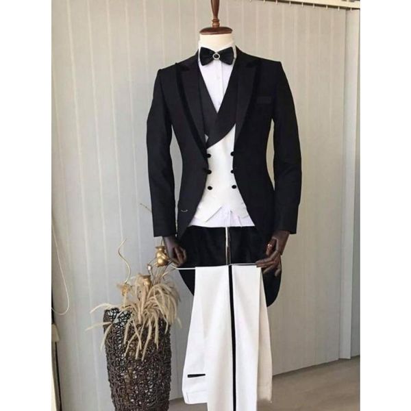 

men's suits & blazers black white men suit 3pcs closure collar slim fit costume wedding dress groom tuxedos prom coat jacket+pant+vest, White;black