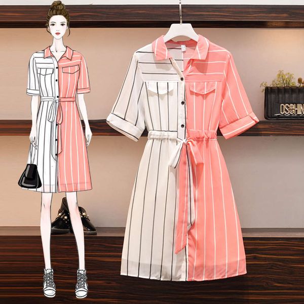 

casual dresses dress summer large size women's western age slightly fat sister, covering belly showing loose shirt and aoke, Black;gray