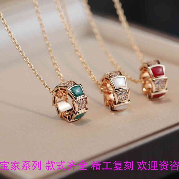 

the new baojia snake bone titanium steel necklace women's high version small manyao series collarbone chain agate snake pendant, Silver