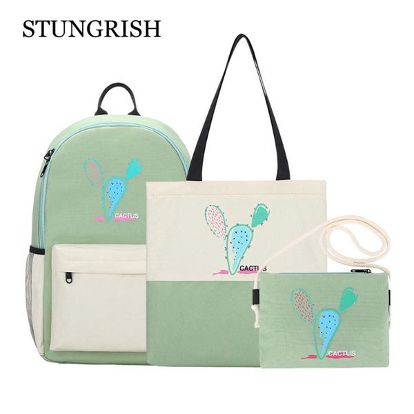

3pcs cactus printing school backpack set children girls book bag primary kids schoolbag travel daypack shoulder waterproof bags