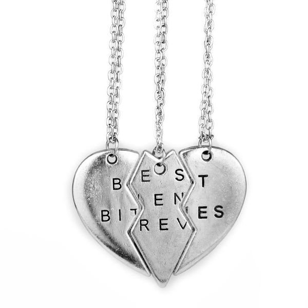 

pendant necklaces bitches collares mujer three flap stitching broken heart pendants necklace for women gift-30, Silver