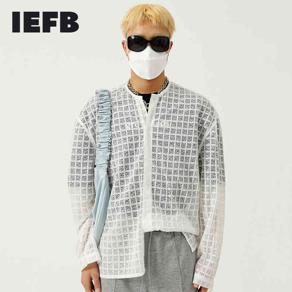 IEFB Männer Sommer Durchsichtig Koreanisches Design Weiße Hemden Persönlichkeit Dünnes Hemd Männlich Neckless Trend Oversize Top 9Y7641 210524