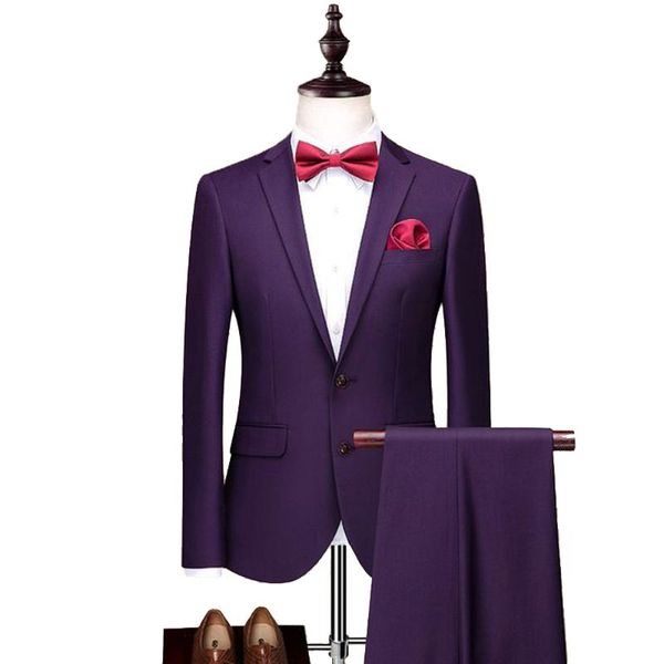 

men's suits & blazers 2021 purple men 's suit 2 pieces formal slim fit notch lapel business tuxedos groomsmen blazer+pants, White;black