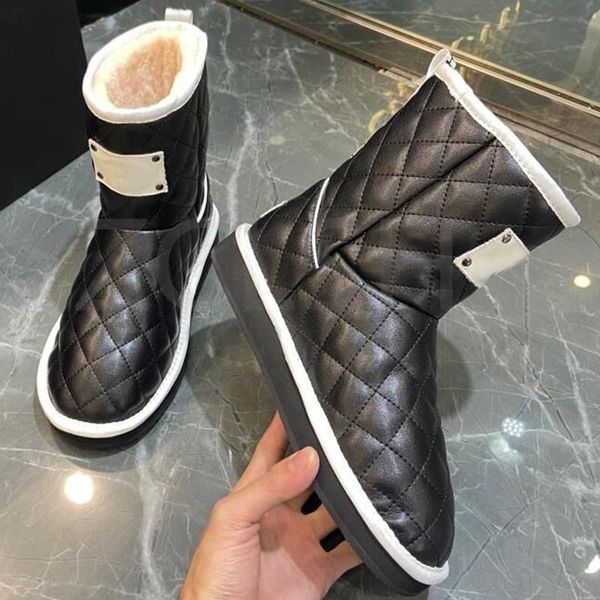 

boots real leather round toe snow flat comfortable ankle brand thick wool warm shoes women waterproof stiefel, Black