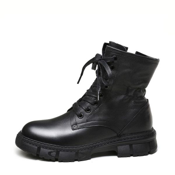 

boots genuine leather ins women ankle cowhide upper shoes autumn and winter ladies long elastic, Black