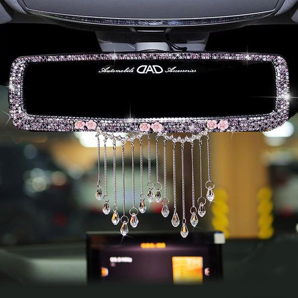 

interior decorations creative rhinestone tassels car rearview mirror decoration charm flower crystal rear ornaments accessories
