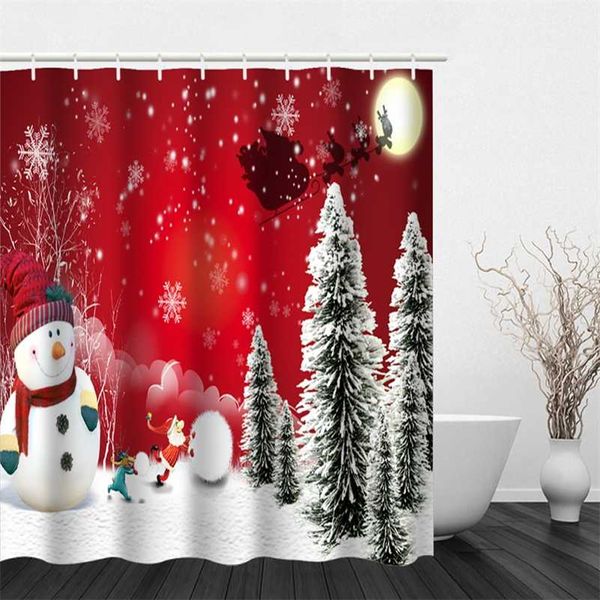Banheiro cortina de chuveiro e gancho arco-íris clássico poliéster bonito Natal banheiro decoração janela árvore de natal 211116