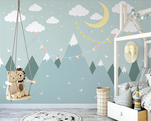 

shuhiko benutzerdefinierte neue hand-gemalt einfachen starry sky berg kinderzimmer innen hintergrund papel de parede tapete wallpapers