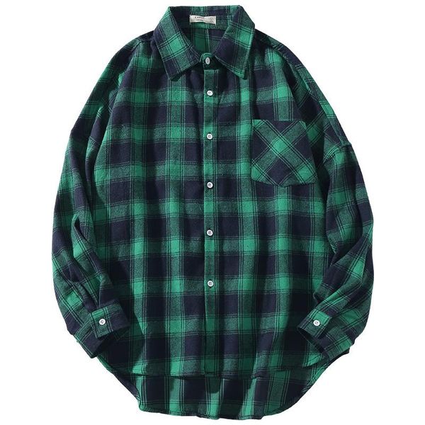 

men's casual shirts brand 2021 spring autumn long sleeves flannel collar korea style green red shirt for men's plaid harajuku cloth, White;black