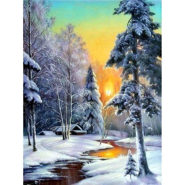 

painting by numbers winter scenery canvas drawing coloring on handpainted wall art gift paintings