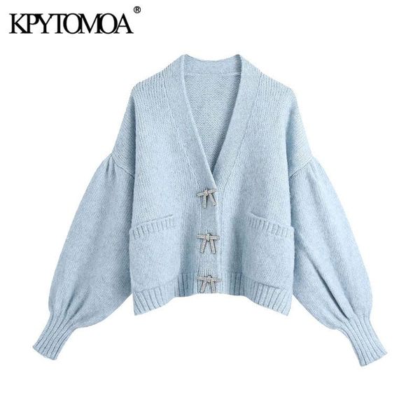 

women's knits & tees kpytomoa women fashion rhinestone buttons loose knitted cardigan sweater vintage long sleeve pockets female outerw, White