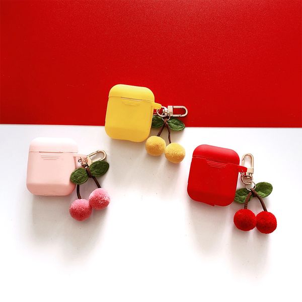 

pure color case with cherry shape for airpods 1 2 soft silicone flexible cases cover cute shockproof earphone protector 97232