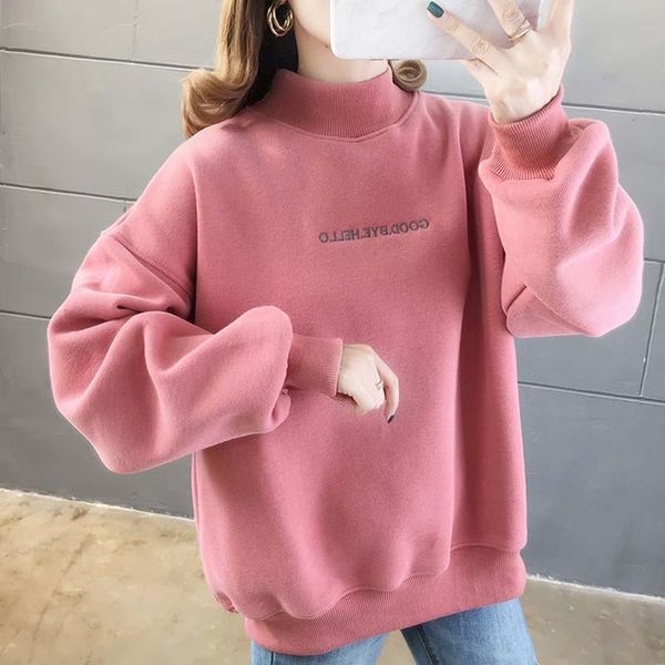 

women's hoodies & sweatshirts sweatshirt turtleneck winter pure letter printing casual plus thick ies oversized pullover clot, Black