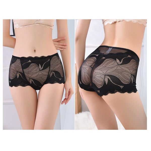 

women's panties hollow out flower lace women flexible comfortable breathable summer cool knickers solid color, Black;pink