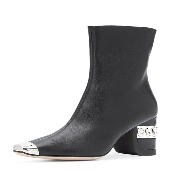 

boots fashion women's chunky ankle autumn winter pointed toe zipper booties slip-on for women drop, Black