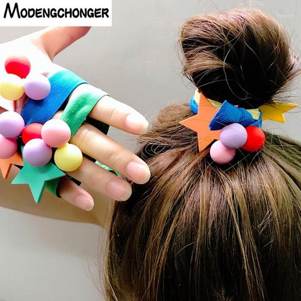 

high elastic colour hair tie star band ponytail holder women rope many beads scrunchies girls sweet accessories1