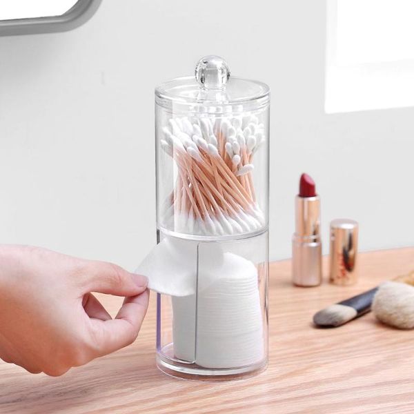 

bathroom storage & organization transparent dual layer cylinder acrylic makeup remover cotton box container pads holder pen