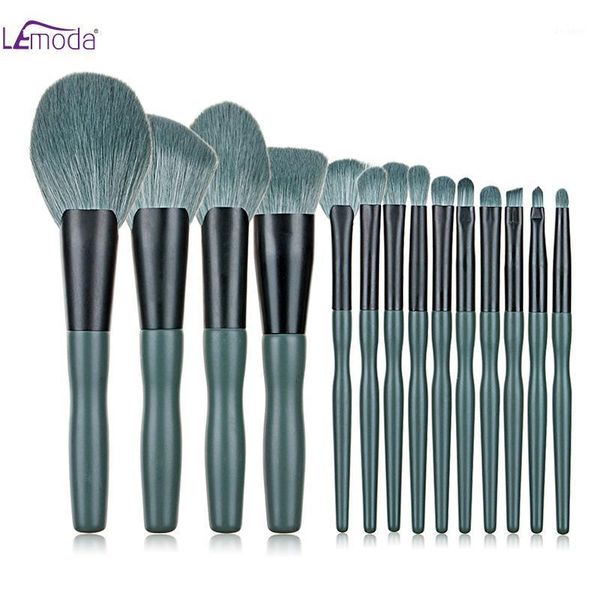 

lemoda professional makeup brushes set 14pcs dark green handle for powder eyeshadow eyebrow blush blending cosmetic tools kit1
