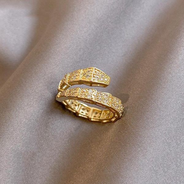 

cluster rings exquisite copper inlaid zircon luxury ring korean jewelry elegant women's snake opening adjustable, Golden;silver