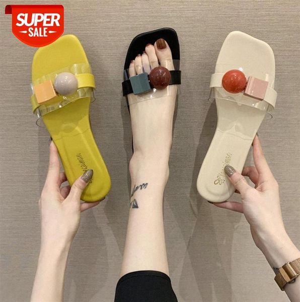 

korean fashion slippers women wear net red candy color flat flip flops trendy sandals #xh1p, Black