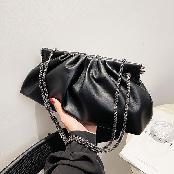 

fashion metal chain clip ruched pu leather crossbody bags for women 2021 luxury ladies shoulder bag woman handbags totes