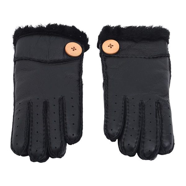 

five fingers gloves fur button winter thick women mitten ladies warm outdoor pu leather girls windproof mittens, Blue;gray