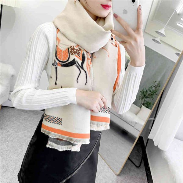 

70% off design scarf autumn and winter carriage jacquard imitation cashmere scarf women's warm tourism shawl thickened bib neck protect, Blue;gray