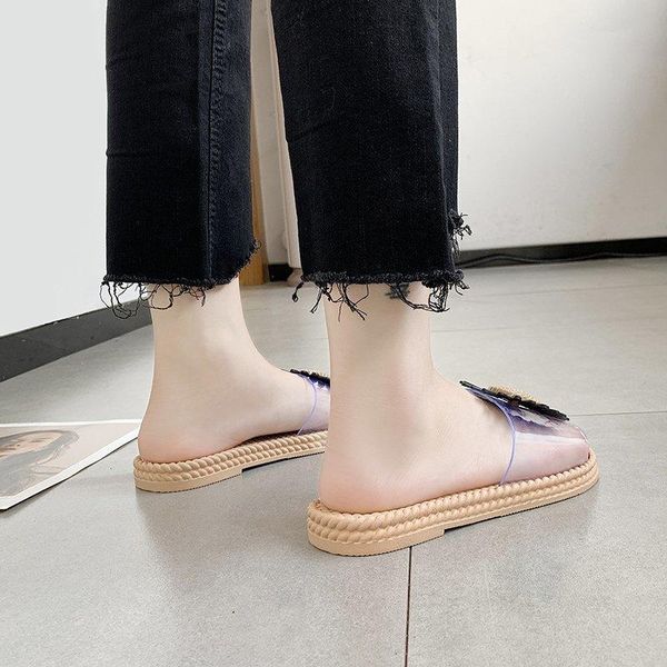 

slippers cinessd female summer wear home flat bottom sandals small daisy casual wild non-slip, Black