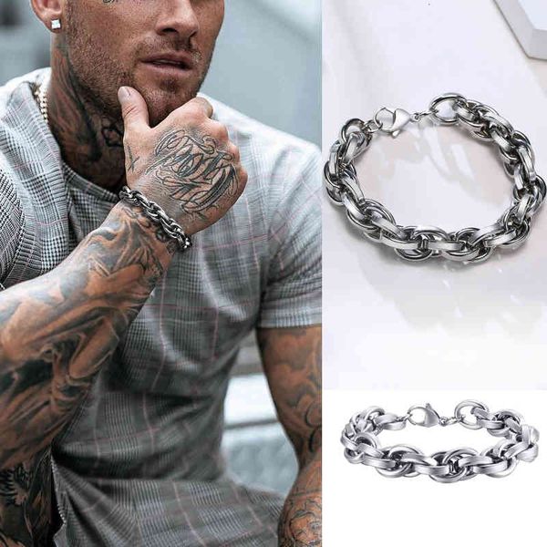 

men twisted rope chain bracelet ,thick & heavy stainless steel cage link brazalets,mens bracelet,mens jewelry, Golden;silver