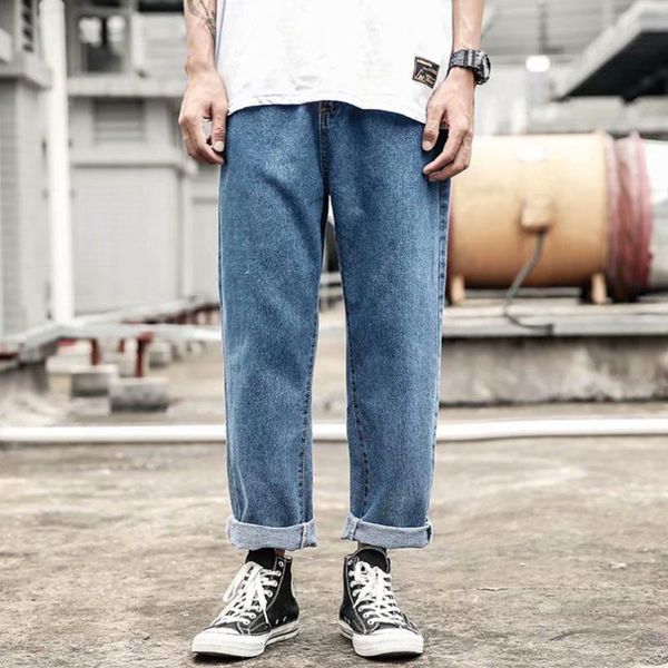 

men's jeans fashion oversized straight casual wide leg pants cowboy mans streetwear korean hip hop trousers autumn 2021, Blue