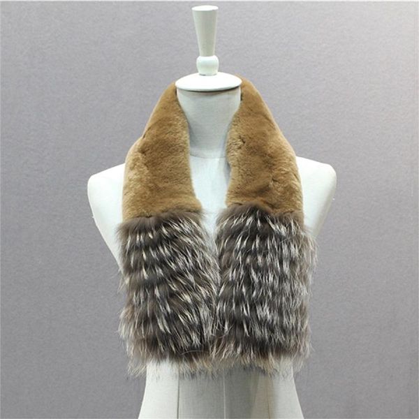 

scarves ianlan winter solid wraps magnet closure womens full-pelt rex fur with raccoon trimming mufflers il00523, Blue;gray