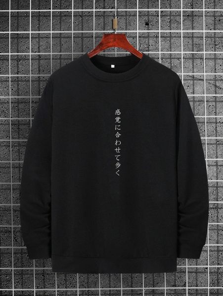 

men japanese letter graphic sweatshirt t9wh#, Black