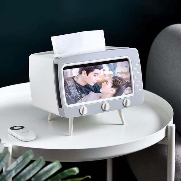 

tissue boxes & napkins creative 2 in 1 tv box deskpaper holder dispenser storage rack napkin with mobile phone