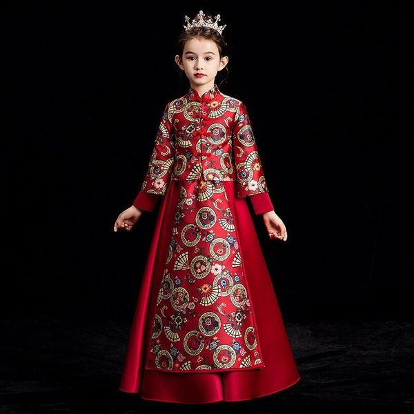 

girls princess kids dresses for tutu dress chinese style ball gown baby clothes children wedding party ethnic clothing, Red